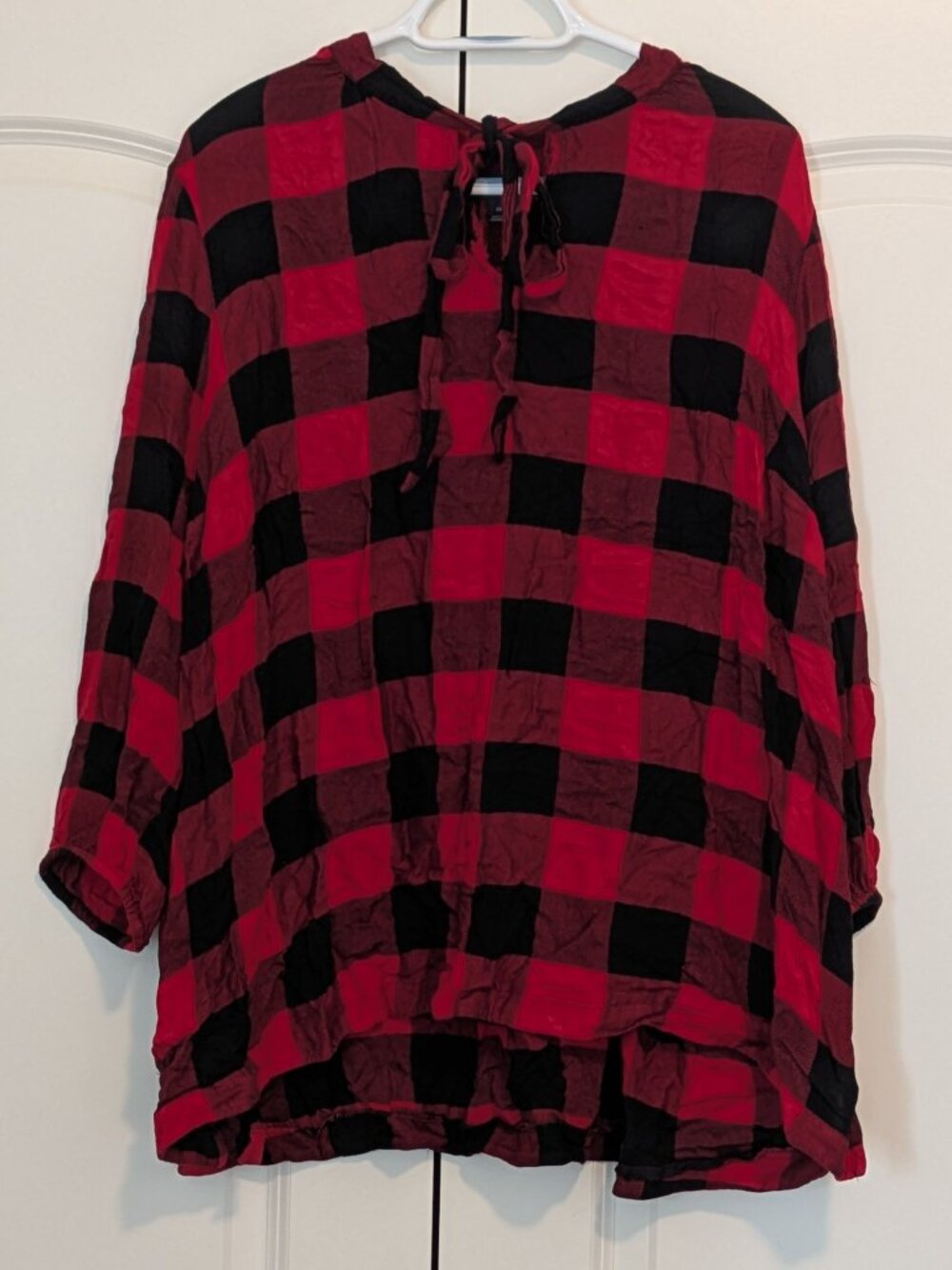 Red & Black Buffalo Plaid Bow-Neck Blouse, Lane Bryant 24